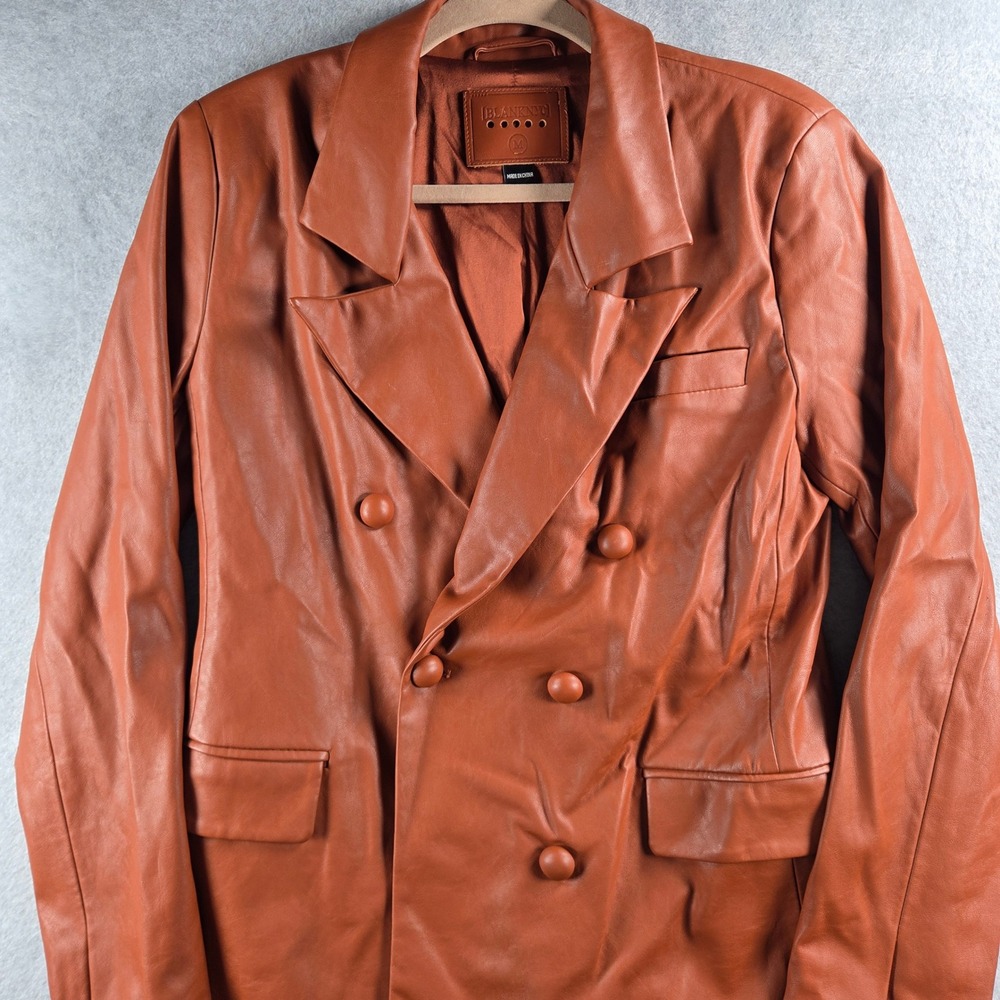 Blank NYC Vegan Leather Blazer Womens Medium Cognac Double Breasted NWT